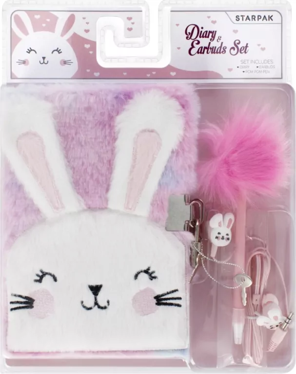 Pamiętnik pluszowy Królik długopis + słuchawki mix - tantis.pl