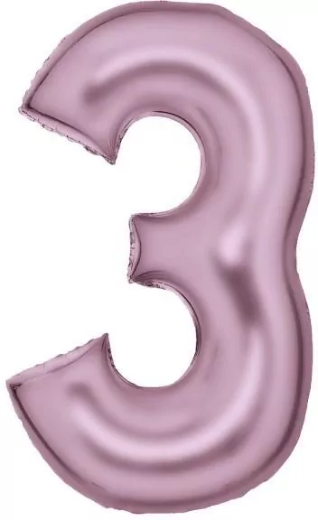 Balon foliowy cyfra 3 satynowa pastelowy róż 86cm - tantis.pl