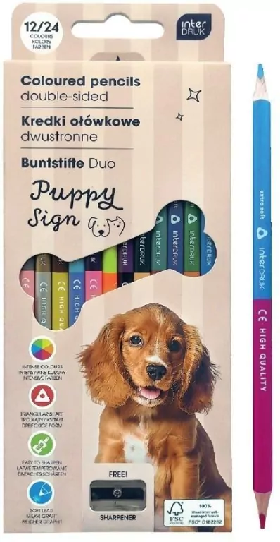 Kredki ołówkowe z temperówką 12/24 Puppy Sign - tantis.pl