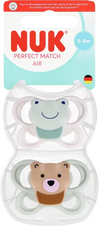 NUK. Perfect Match. Smoczek. 0-6 miesięcy. Miś. Żaba. 2 sztuki - tantis.pl