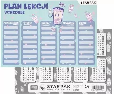 Plan lekcji z tabliczką mnożenia Bubble Tea