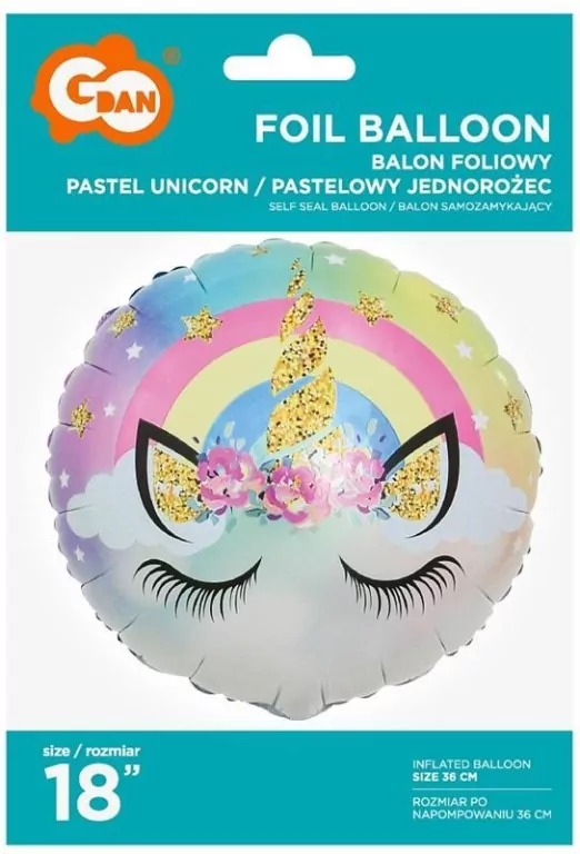 Balon foliowy pastelowy jednorożec 45cm - tantis.pl