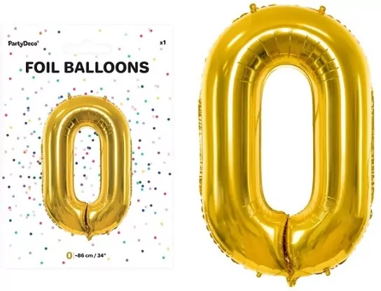 Balon foliowy cyfra 0 86cm złoty - tantis.pl