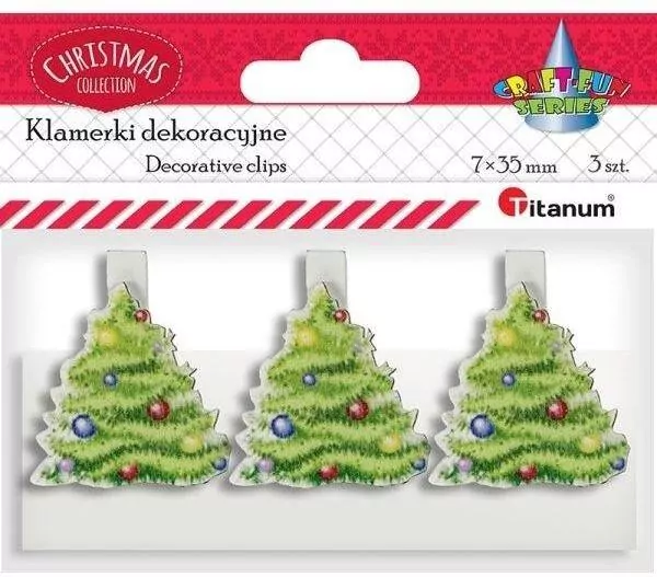Klamerki drewniane z dekorem białe. Choinka, 3 sztuki - tantis.pl