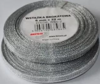 Wstążka brokatowa srebrna 6mmx22m - tantis.pl