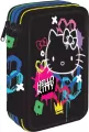 Piórnik potrójny z wyposażeniem Hello Kitty Jumper 3 Black Neon - tantis.pl