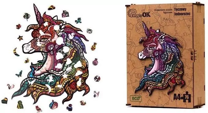 Puzzle drewniane eko 76. Tęczowy jednorożec - tantis.pl