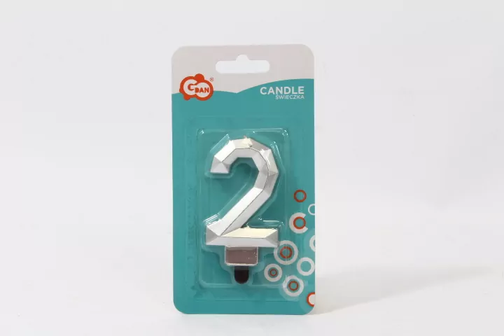 Świeczka cyferka 2 - Diament metalik srebrny 7,6cm - tantis.pl