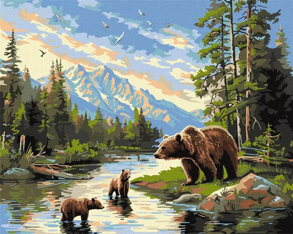 Malowanie po numerach. Niedźwiedzica i miśki 40x50cm - tantis.pl
