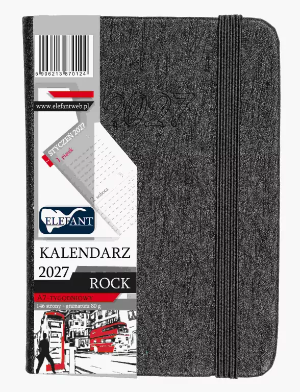 Kalendarz Rock 2027 A7 tygodniowy grafitowy - tantis.pl