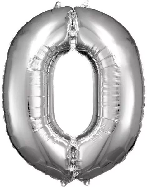 Balon foliowy cyfra 0 srebrna 70x86cm - tantis.pl