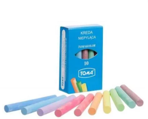 Kreda szkolna, niepyląca, kolorowa, 10 sztuk - tantis.pl