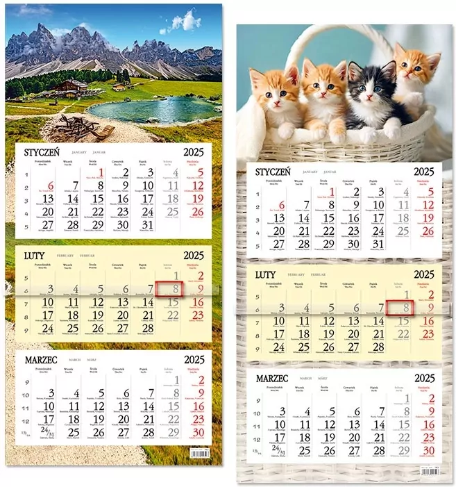 Kalendarz 2024 trójdzielny z płaską główką. Mix - tantis.pl