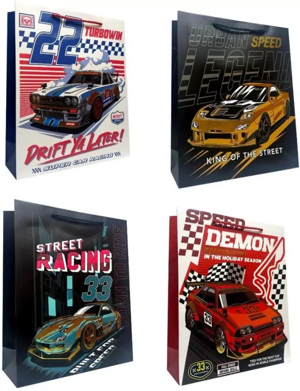 Torebka prezentowa dziecięca L matal. Racing mix - tantis.pl