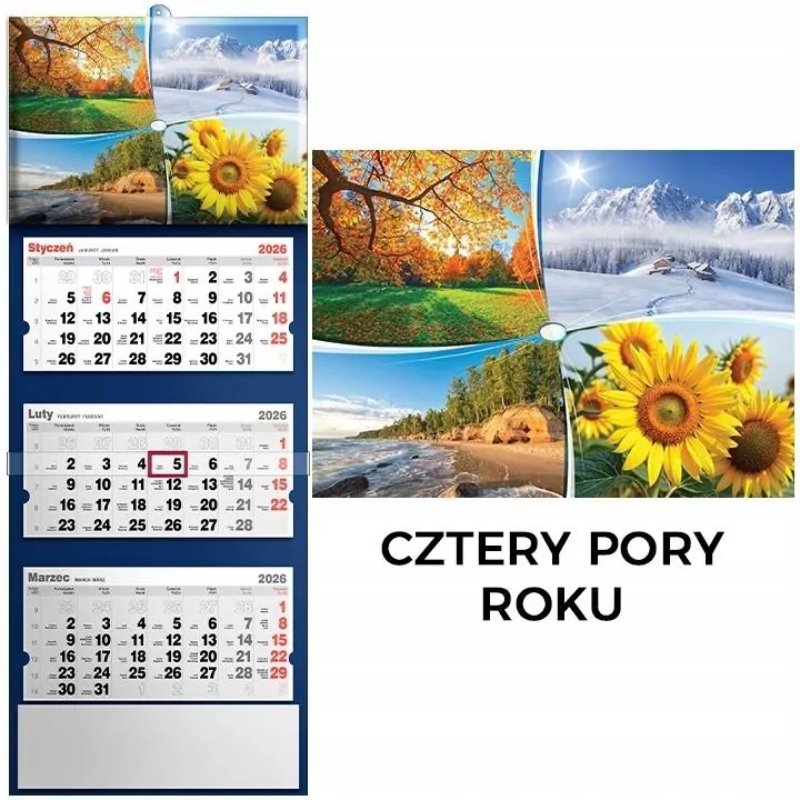 Kalendarz 2026 trójdzielny cztery pory roku - tantis.pl