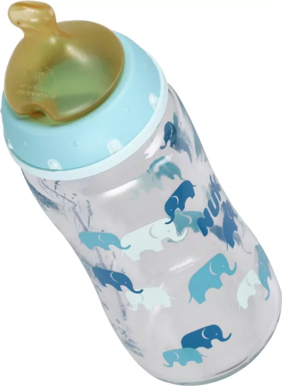 NUK. Perfect Match. Butelka szklana. 240ml. 0-6 miesięcy. Niebieskie słonie. - tantis.pl