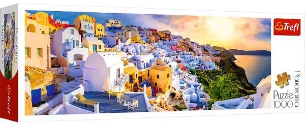 Puzzle 1000. Panorama. Zachód słońca na Santorini - tantis.pl