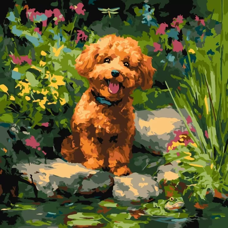 Malowanie po numerach - Pudel nad stawem 40x40cm - tantis.pl