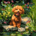 Malowanie po numerach - Pudel nad stawem 40x40cm - tantis.pl