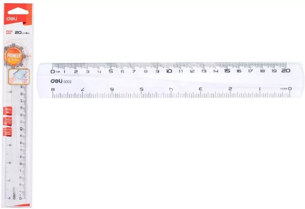 Linijka 20cm Pioner przeźroczysta DELI - tantis.pl