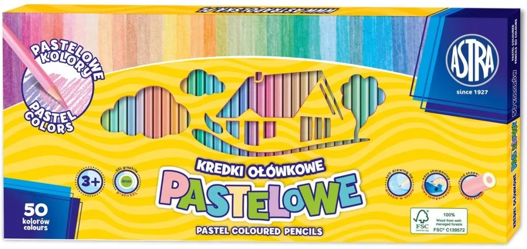 Kredki ołówkowe pastelowe okrągłe Astra 50 kolorów - tantis.pl