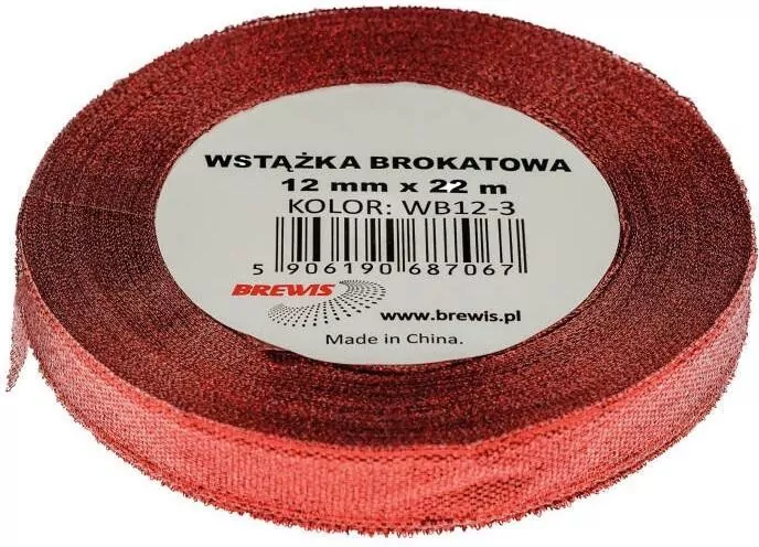 Wstążka brokatowa czerwona 12mmx22m - tantis.pl