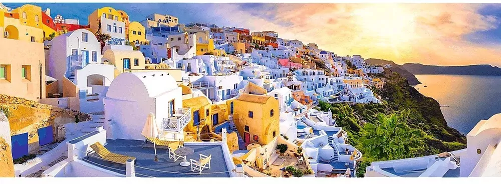 Puzzle 1000. Panorama. Zachód słońca na Santorini - tantis.pl