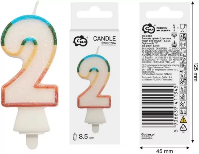 Świeczka cyfra 2 tęczowa 8,5cm - tantis.pl