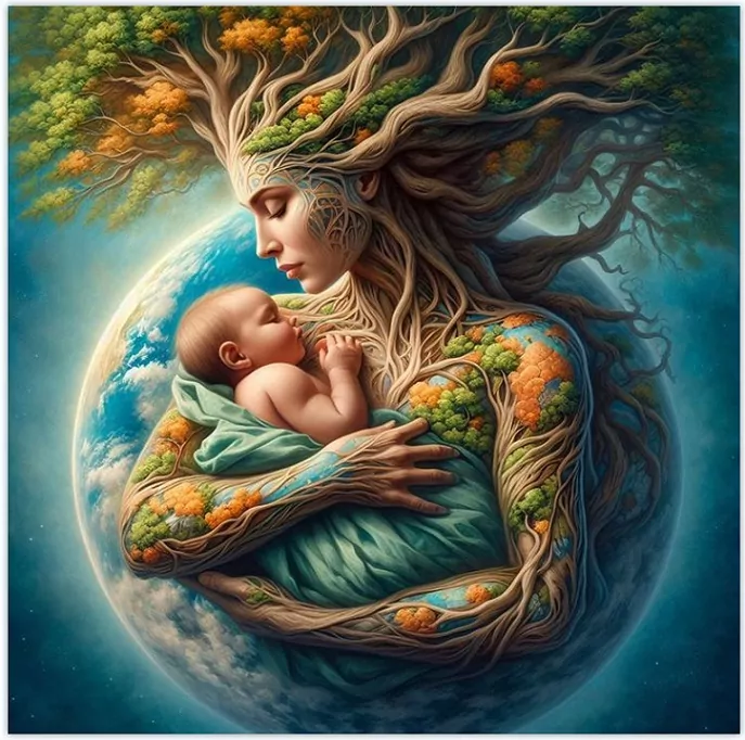 Diamentowa Mozaika Kobieta Matka ziemia z dzieckiem NO-2003085 - tantis.pl