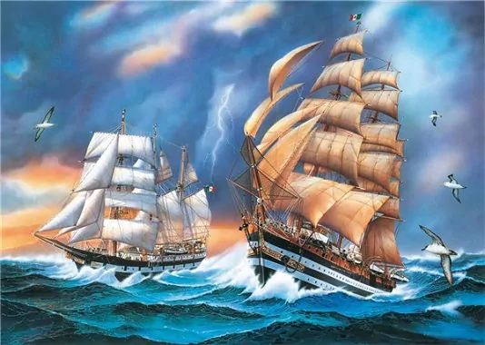 Diamentowa Mozaika Żaglowce na morzu w sztormie NO-1007126