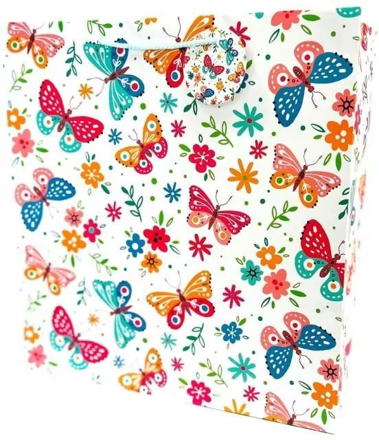Torebka ozdobna matowa 35x37x12cm Motyle i Kwiaty - tantis.pl