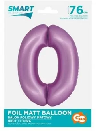 Balon foliowy Smart cyfra 0 lawendowy matowy 76cm - tantis.pl
