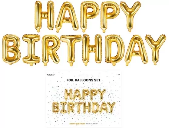 Balon foliowy. Happy Birthday. 340x35cm złoty - tantis.pl