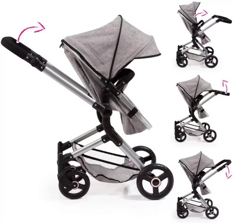 Bayer. Wózek głęboki dla lalki VARIO. Szary 18410AA - tantis.pl