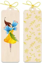 Zakładka drewniana. Kobieta w żółtej sukience