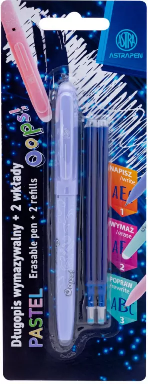 Astra. Długopis ścieralny Oops! 1+ 2 wkłady niebieski 1 sztuka, mix - tantis.pl