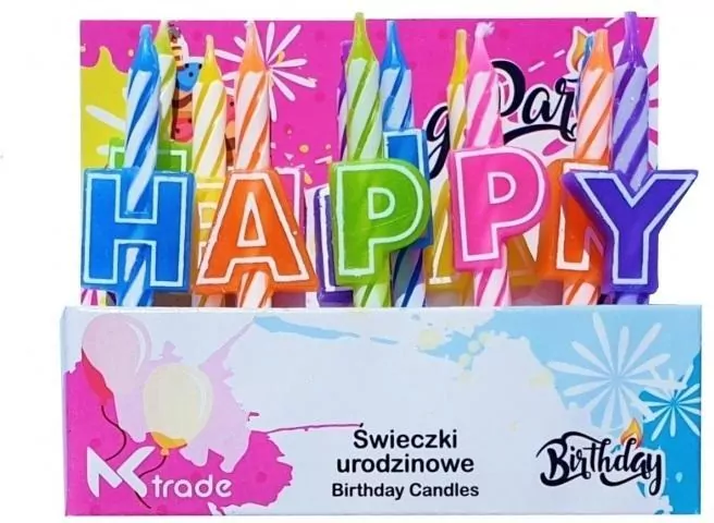 Świeczki urodzinowe kolorowe Happy Birthday - tantis.pl