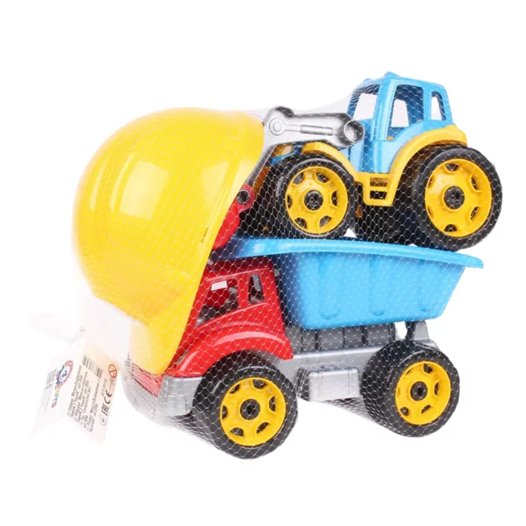 Koparka z wywrotką i kaskiem. Zestaw budowlany - tantis.pl