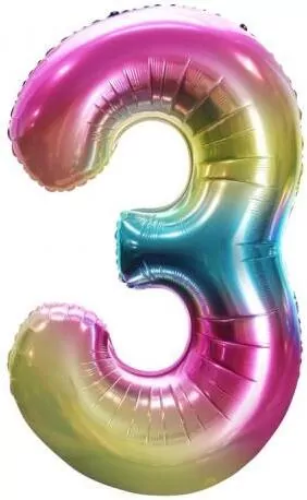 Balon foliowy 85cm. Cyfra 3 tęczowa - tantis.pl