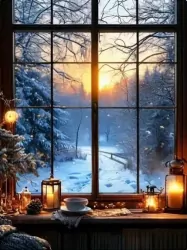 Diamentowa Mozaika Zima Krajobraz las z okna NO-2003101