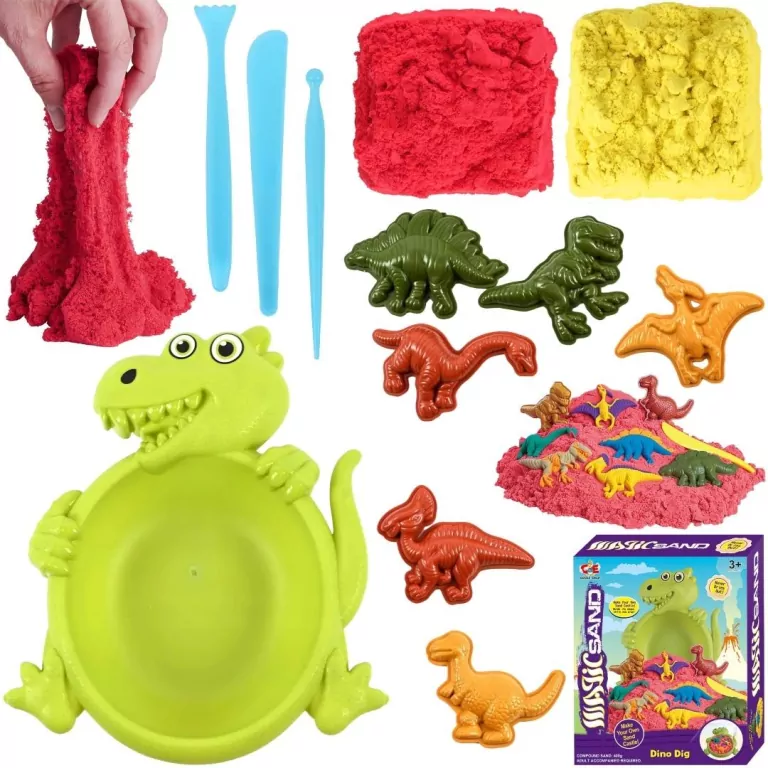 Piasek kinetyczny dinozaur + foremki 400g - tantis.pl