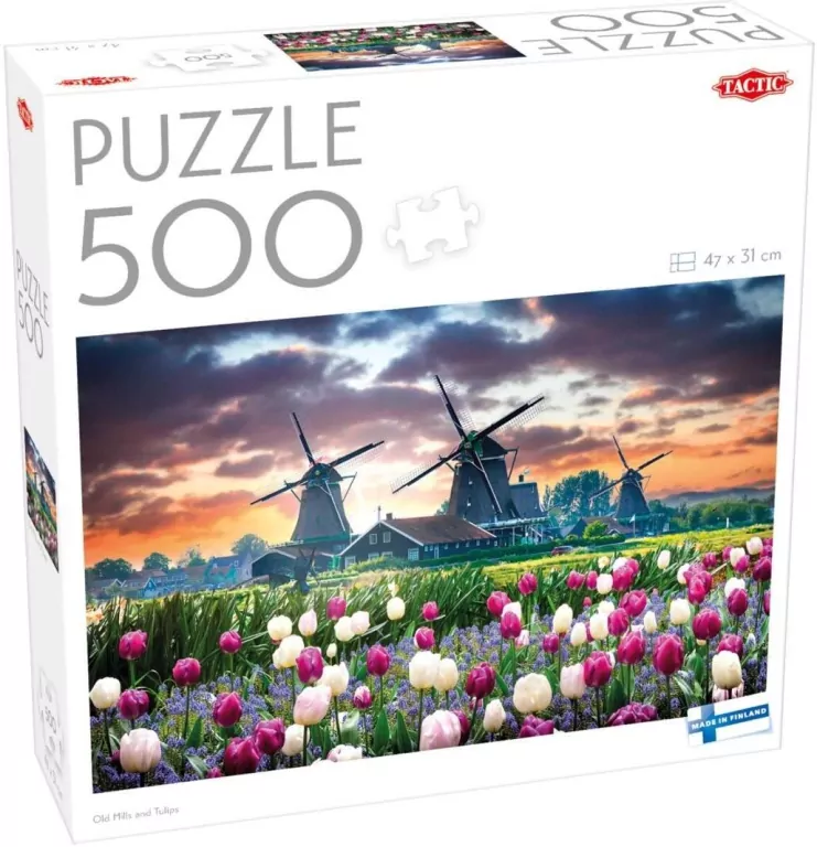 Puzzle 500. Landscape Old Mills and Tulips - tantis.pl