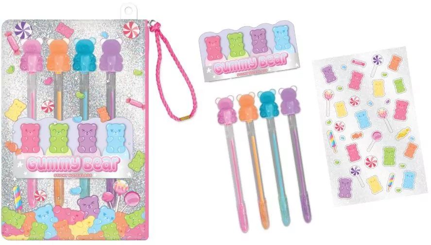 Długopisy żelowe z naklejkami w saszetce Misie żelki - tantis.pl