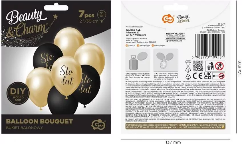 Balony B&C bukiet j. zloto-czarny sto lat - tantis.pl