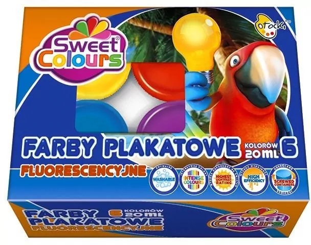 Farby plakatowe fluorescencyjne 6 kolorów 20ml - tantis.pl