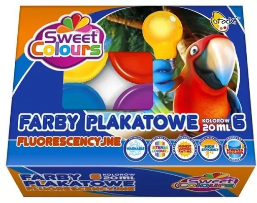 Farby plakatowe fluorescencyjne 6 kolorów 20ml