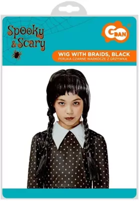 Peruka Czarne Warkocze z grzywką