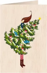 Karnet drewniany C6 + koperta. Święta. Kobieta