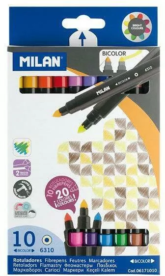 Flamastry Bicolor 10 szt-20 kolorów MILAN - tantis.pl