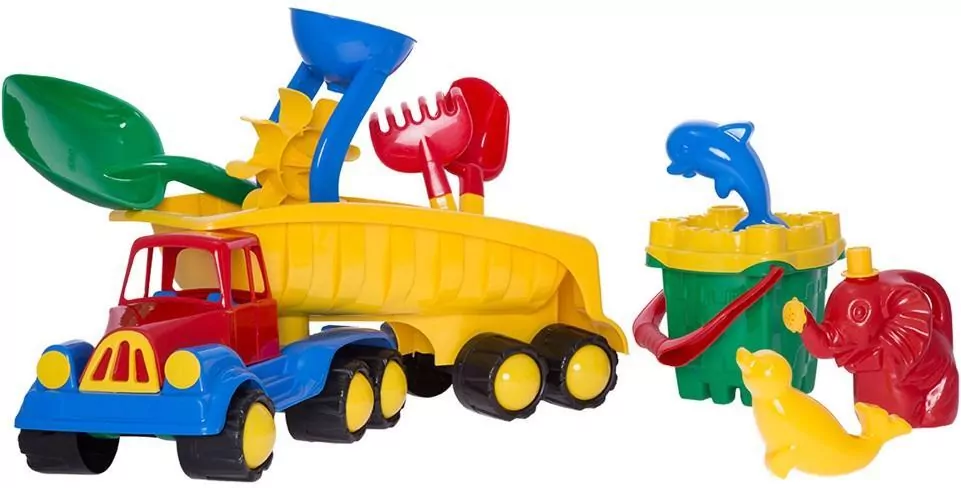 Samochód z naczepą z wiaderkiem zamek - tantis.pl